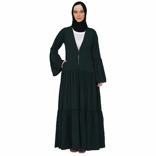 Coat collar Abaya with white inner- Bottle Green